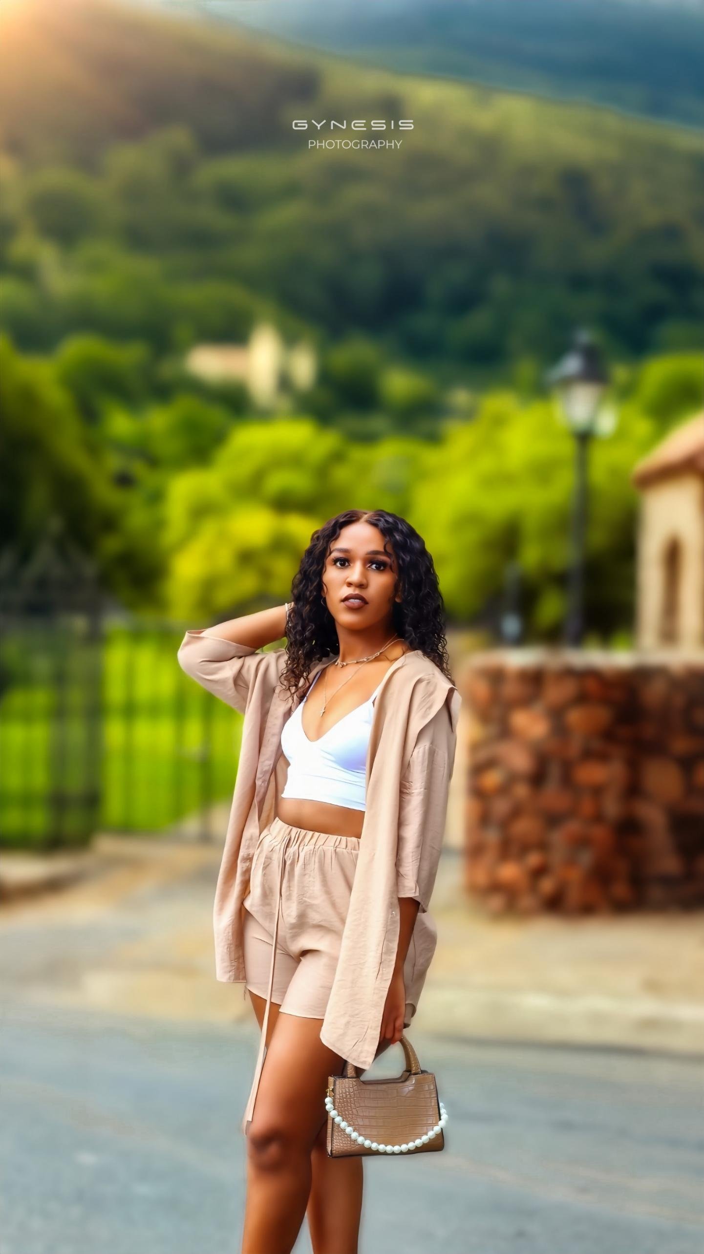 Birthday photoshoot in Pretoria, Pretoria West, Pretoria North, Gauteng, South Africa showcasing a model in a stylish summer outfit against a scenic backdrop.