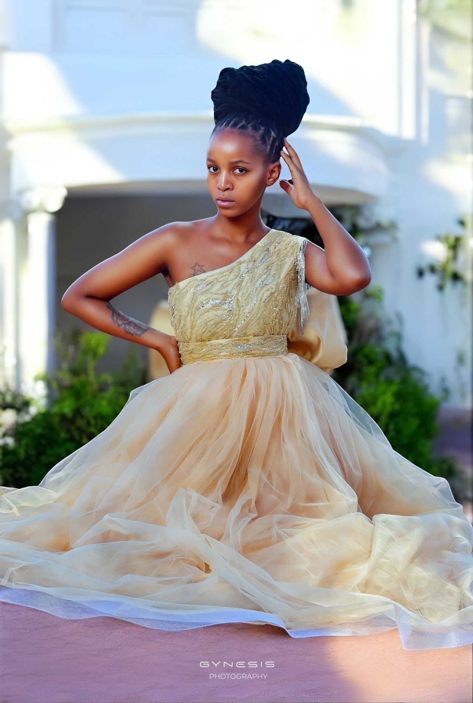 Lifestyle fashion matric dance photoshoot in Pretoria, Pretoria West, Pretoria North, Gauteng, South Africa featuring a model in an elegant gown, posing gracefully outdoors